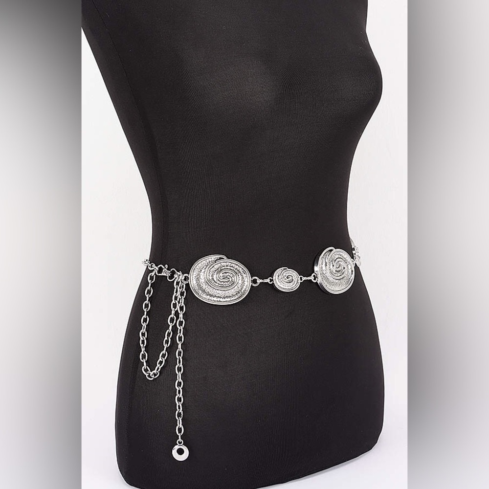 Gold or Silver Spiral Shell Charm Chain Waist Statement Belt - Picture 3 of 7